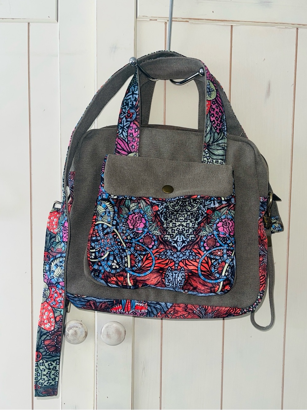 Butterfly Black Colorful Purse With Lots Of Pockets, Handle And Adjustable Strap